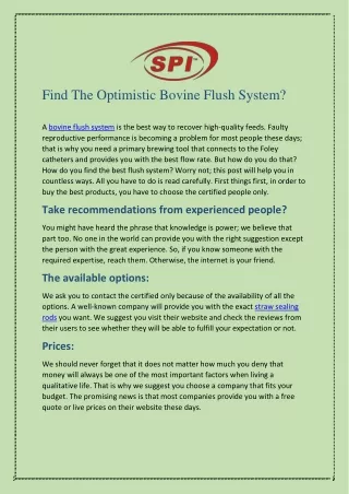 Find The Optimistic Bovine Flush System?