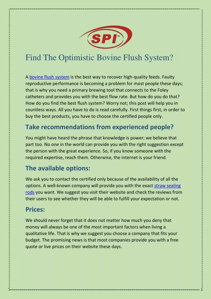 find the optimistic bovine flush system