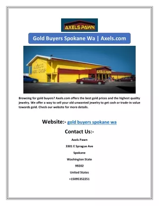 Gold Buyers Spokane Wa | Axels.com
