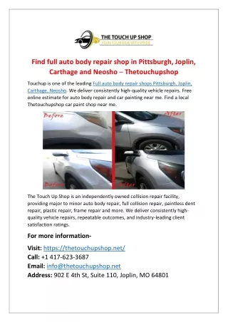 Full auto body repair shop in Pittsburgh, Joplin, Carthage, Neosho