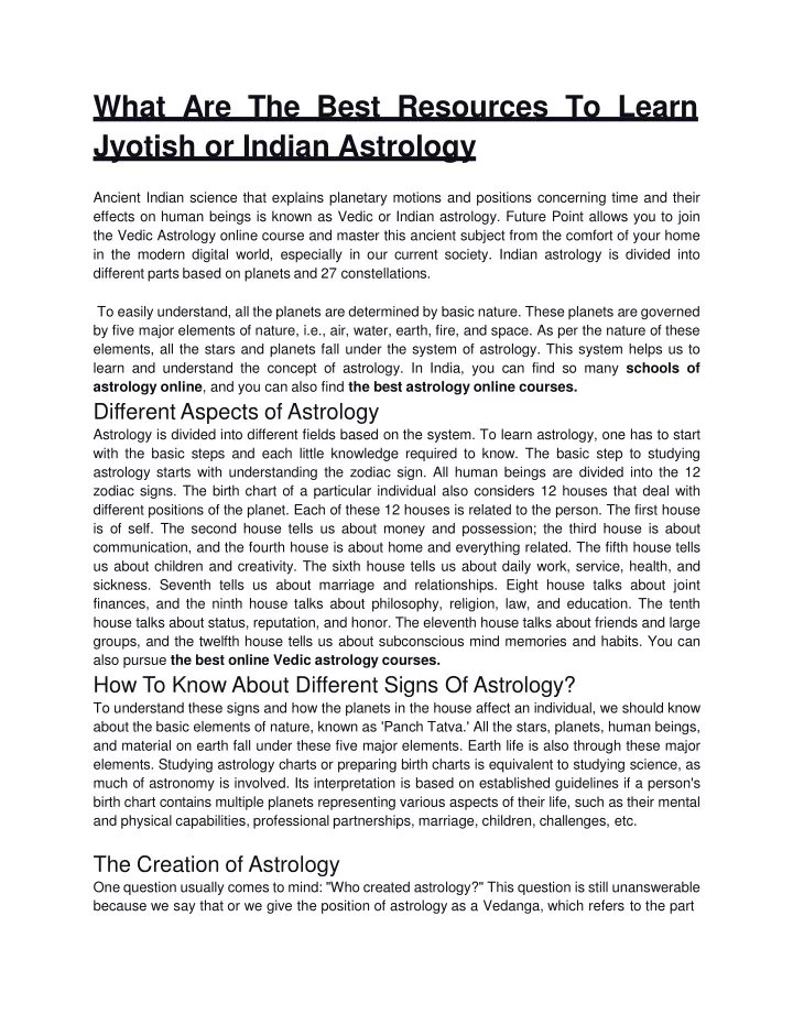 wh a t a r e t h e bes t res ou r ce s t o l ea r n jyotish or indian astrology