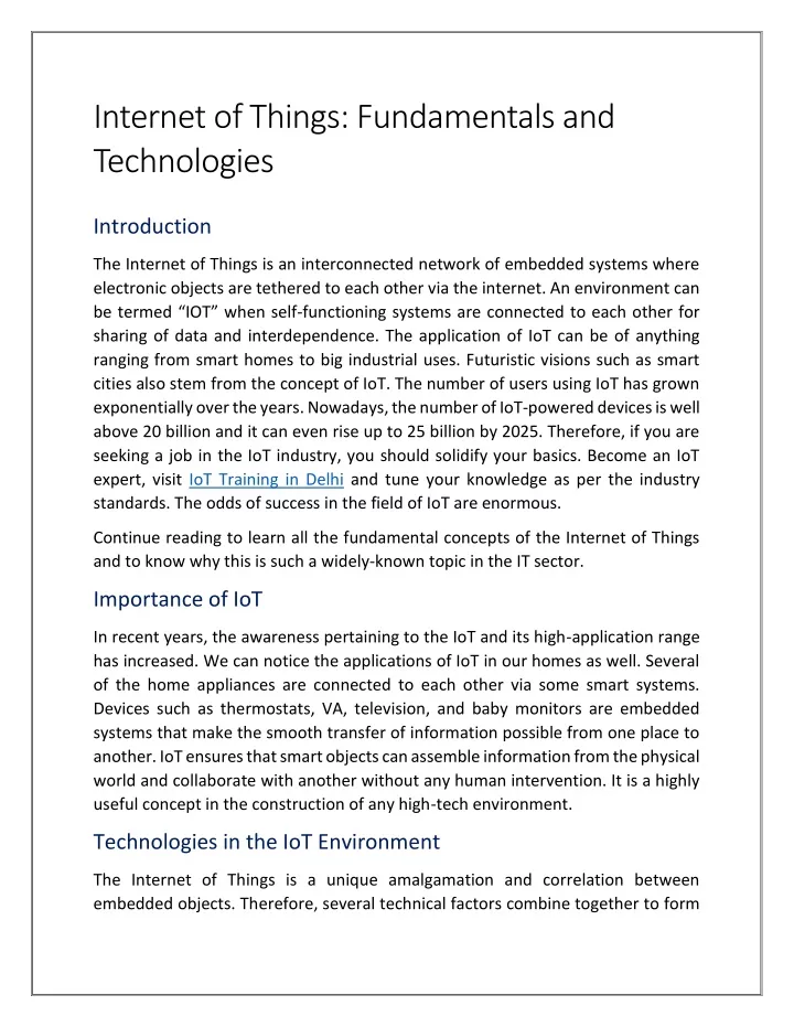 internet of things fundamentals and technologies