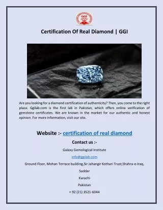 Certification Of Real Diamond  GGI