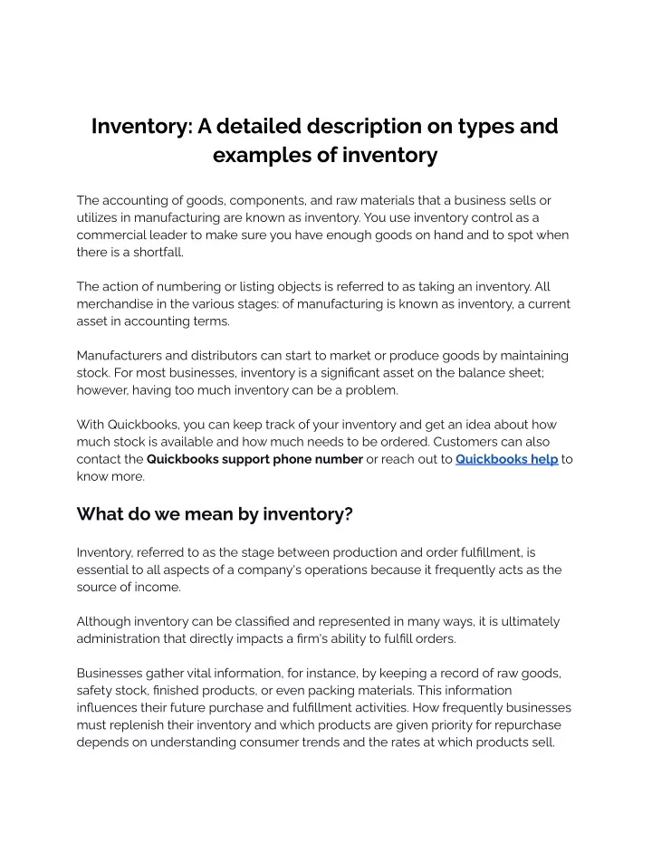 inventory a detailed description on types