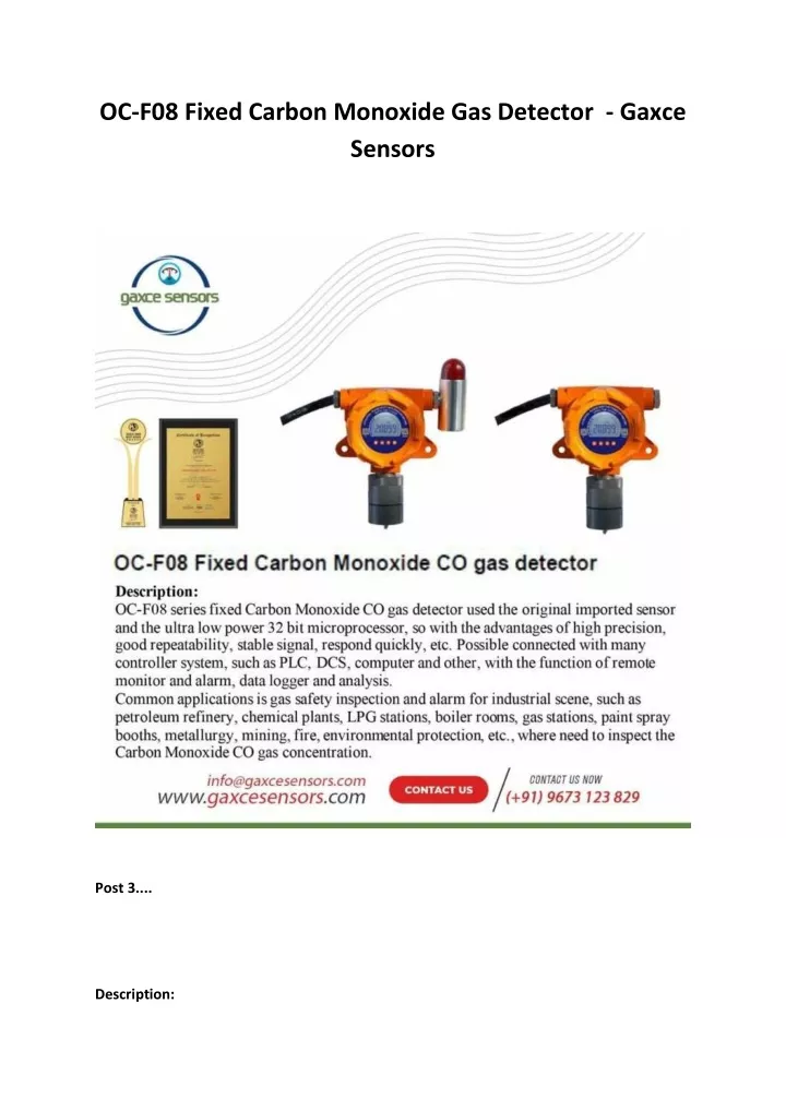 oc f08 fixed carbon monoxide gas detector gaxce