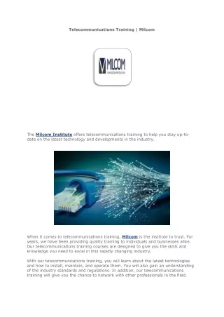 Telecommunications Training--Milcom Institute
