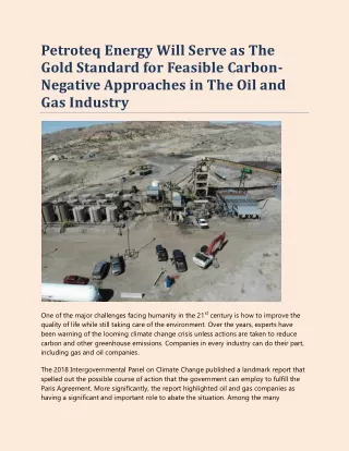 Petroteq Energy Will Serve as The Gold Standard for Feasible Carbon