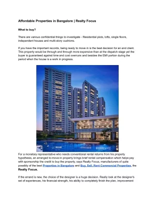 Affordable Properties in Bangalore _ Realty Focus