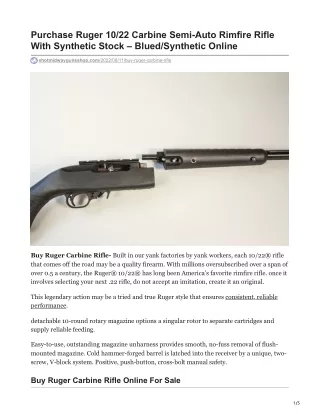 Purchase Ruger 10/22 Carbine Semi-Auto Rimfire Rifle With Synthetic Stock