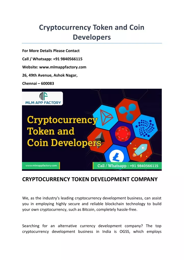 cryptocurrency token and coin developers