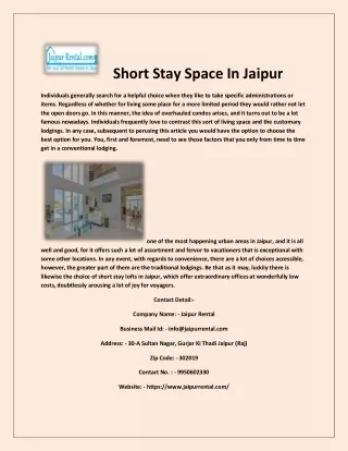 Short Stay Space In Jaipur