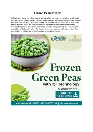 frozen green peas manufacturing business Project Report,