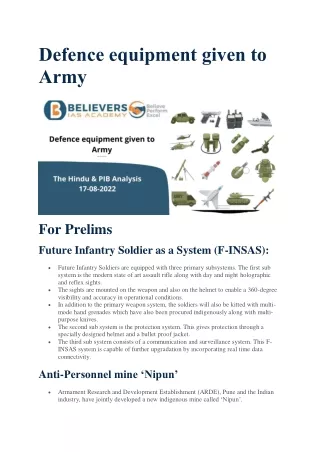 defence equipment given to army