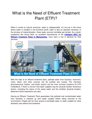 what is the need of effluent treatment plant etp