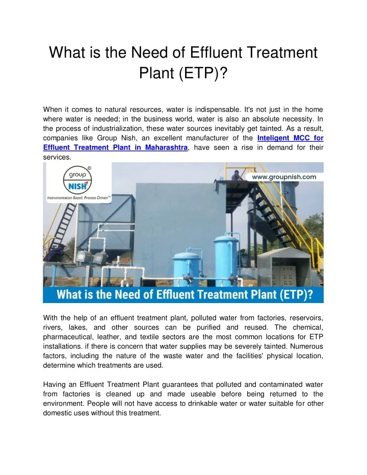 what is the need of effluent treatment plant etp