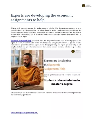 experts are developing the economic assignments