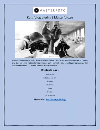Kurs fotografering | Masterfoto.se