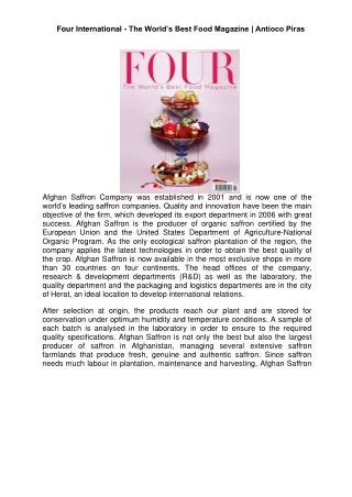 Four International — The World’s Best Food Magazine | Antioco Piras