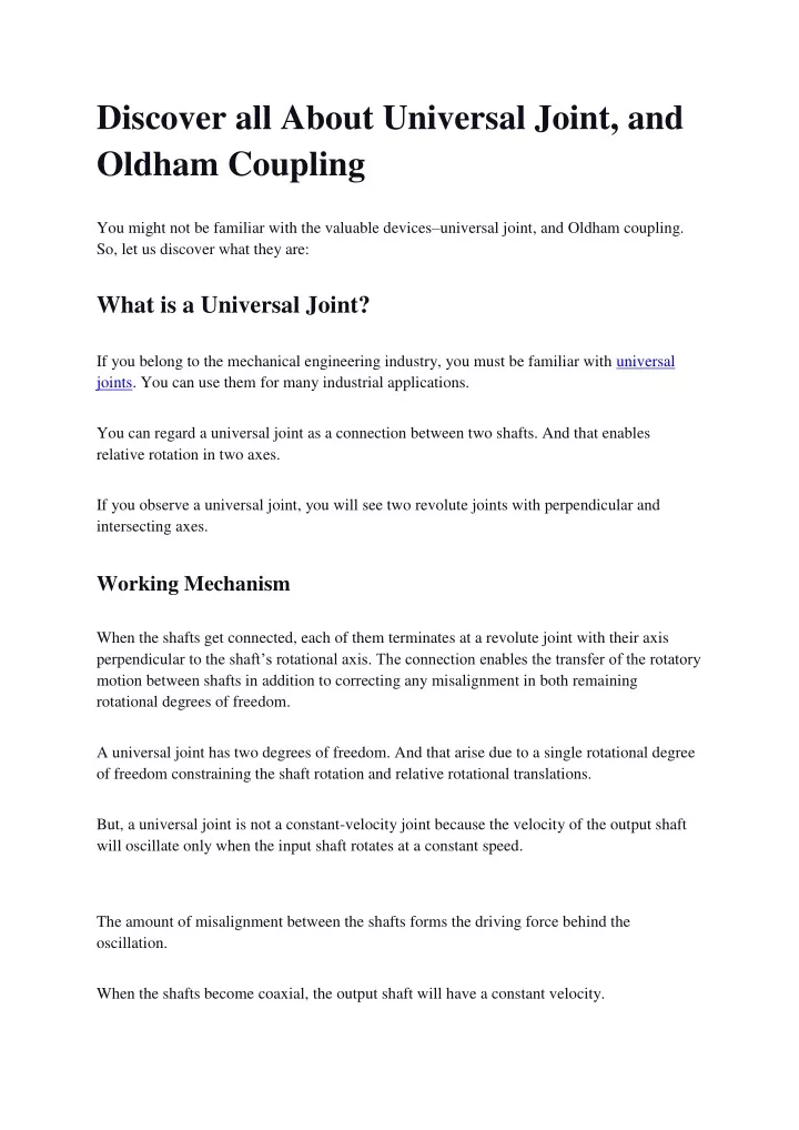 discover all about universal joint and oldham