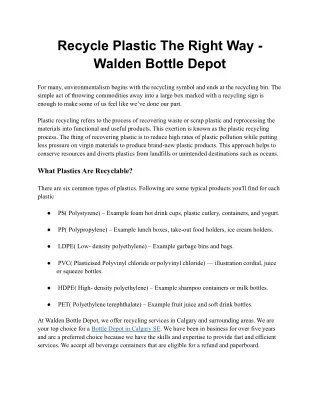 Recycle Plastic The Right Way - Walden Bottle Depot