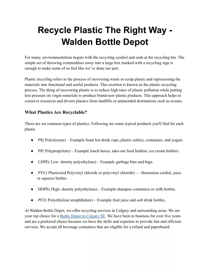 recycle plastic the right way walden bottle depot