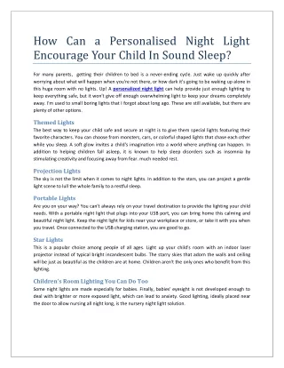 How Can a Personalised Night Light Encourage Your Child In Sound Sleep