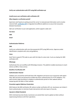 Verify user authentication with OTP using SMS verification api