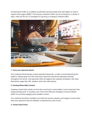 The Top 10 Ways to Increase Traffic To The Website.