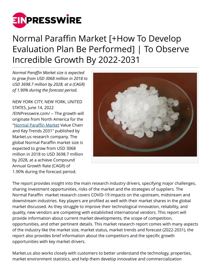 normal paraffin market how to develop evaluation