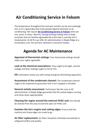Air Conditioning Service in Folsom
