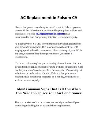AC Replacement in Folsom CA