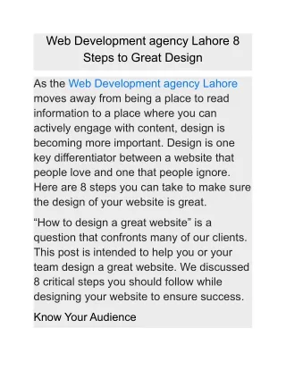 web development agency lahore 8 steps to great