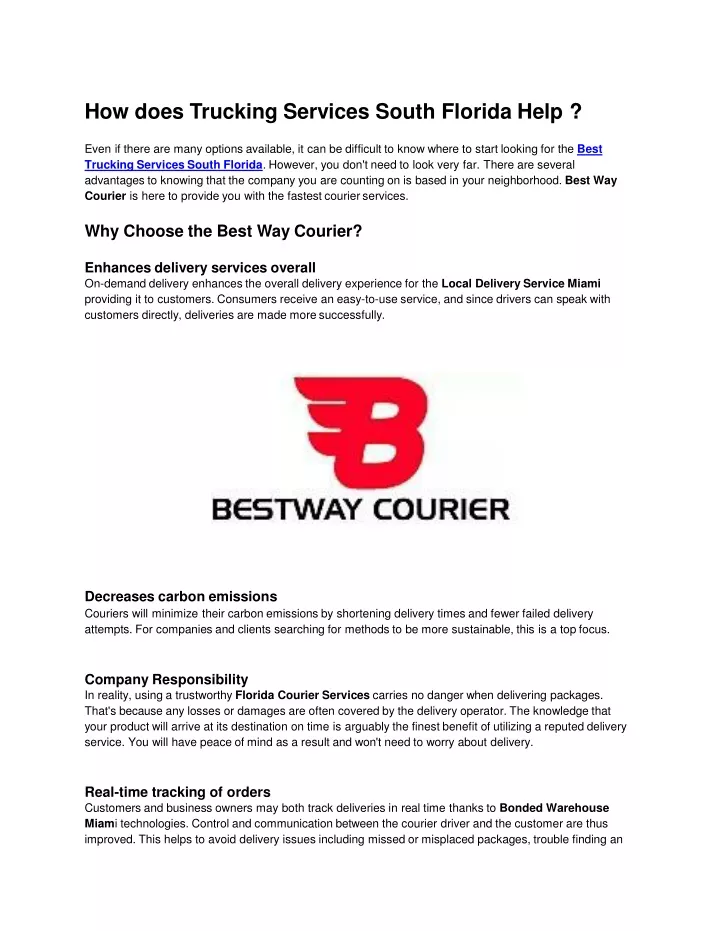 how does trucking services south florida help