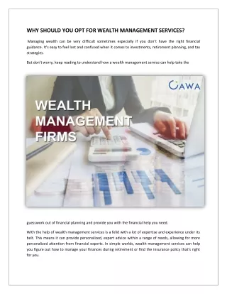 why should you opt for wealth management services