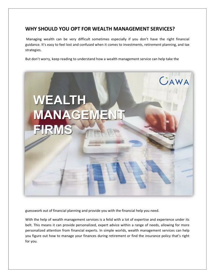 why should you opt for wealth management services