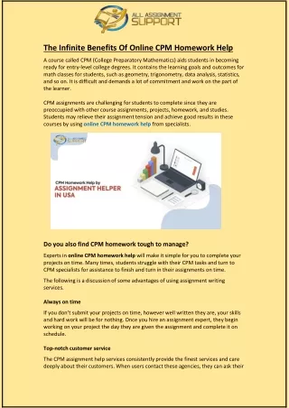 the infinite benefits of online cpm homework help