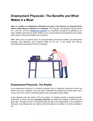 Employment Physicals: The Benefits and What Makes it a Must