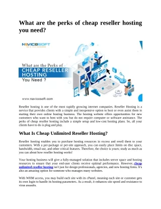 what are the perks of cheap reseller hosting