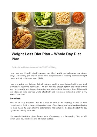 Weight Loss Diet Plan – Whole Day Diet Plan – NutrOHeal Diet & Obesity Clinic