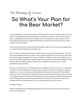 So What’s Your Plan for the Bear Market