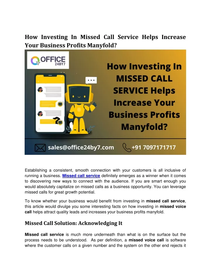 how investing in missed call service helps