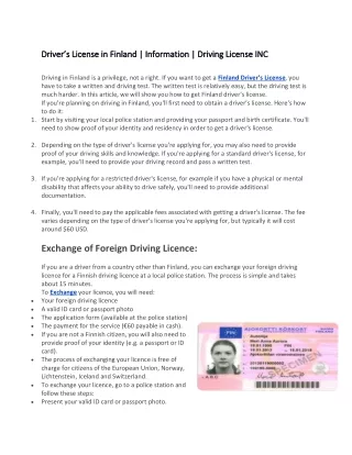 Driver’s License in Finland | Information | Driving License INC