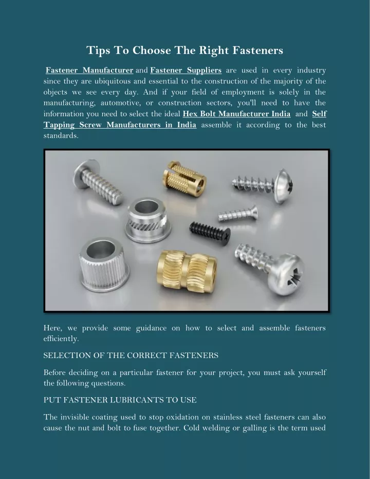 tips to choose the right fasteners