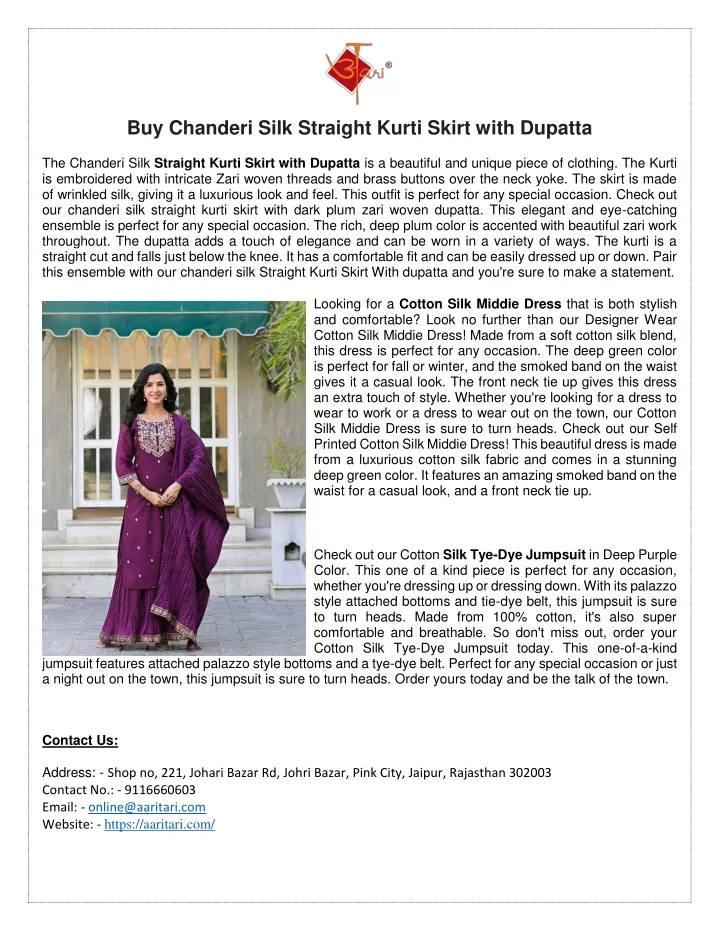 buy chanderi silk straight kurti skirt with