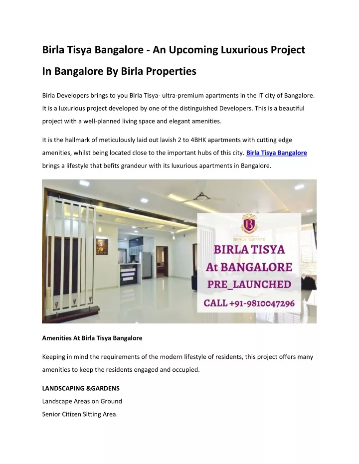 birla tisya bangalore an upcoming luxurious