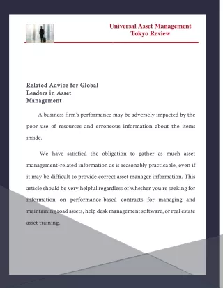 universal asset management tokyo review