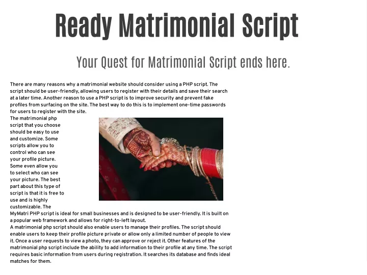 ready matrimonial script