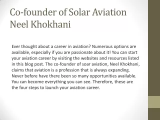 Co-founder of Solar Aviation - Neel Khokhani