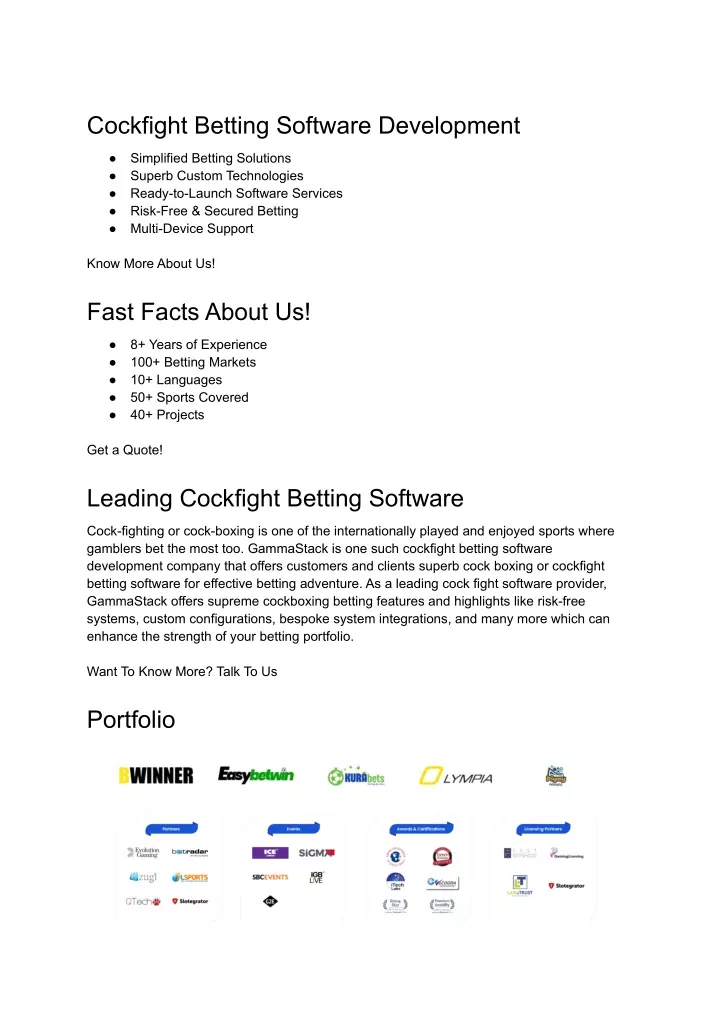 cockfight betting software development