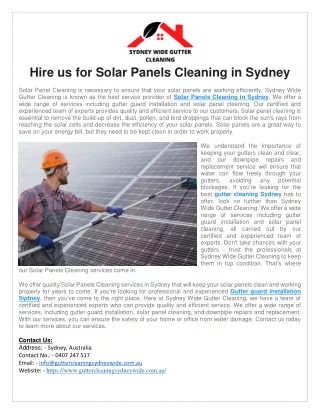 Solar Panels Cleaning in Sydney